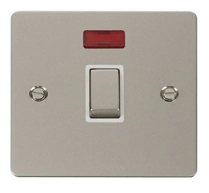 Flat Plate Pearl Nickel Ingot 20A 1 Gang DP Switch + Neon - White Trim