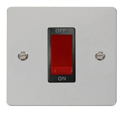 Flat Plate Polished Chrome 1 Gang 45A DP Switch - Black Trim
