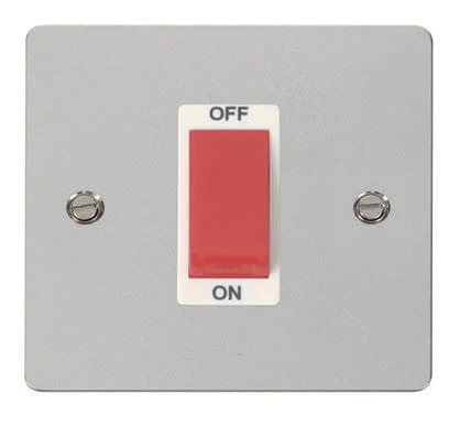 Flat Plate Polished Chrome 1 Gang 45A DP Switch  - White Trim