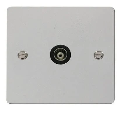 Flat Plate Polished Chrome 1 Gang Isolated Coaxial Socket - Black Trim