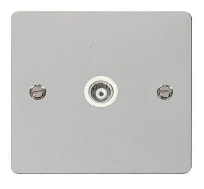 Flat Plate Polished Chrome 1 Gang Isolated Coaxial Socket - White Trim