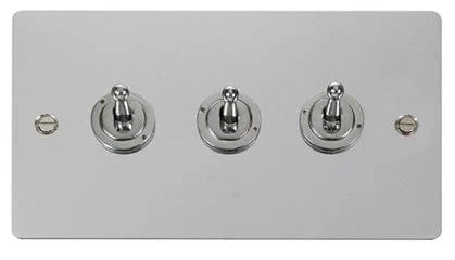 Flat Plate Polished Chrome 10AX 3 Gang 2 Way Toggle Light switch