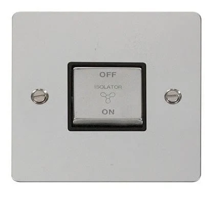 Flat Plate Polished Chrome Ingot 10A 3 Pole Fan Isolation Switch - Black Trim