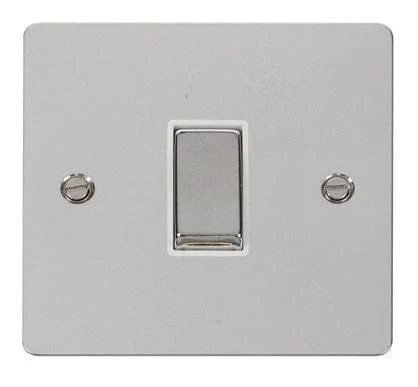 Flat Plate Polished Chrome Ingot 10AX 1 Gang 2 Way Light Switch - White Trim