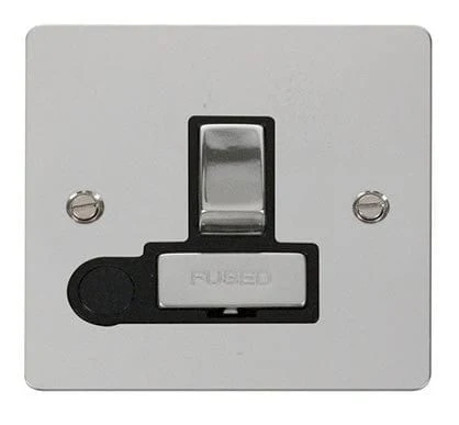 Flat Plate Polished Chrome Ingot 13A Switched Connection Unit + Flex - Black Trim
