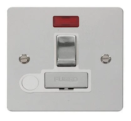 Flat Plate Polished Chrome Ingot 13A Switched Connection Unit + Flex + Neon - White Trim