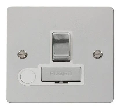 Flat Plate Polished Chrome Ingot 13A Switched Connection Unit + Flex - White Trim