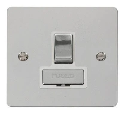 Flat Plate Polished Chrome Ingot 13A Switched Connection Unit - White Trim