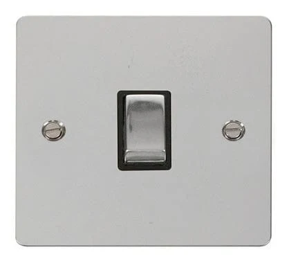 Flat Plate Polished Chrome Ingot 20A 1 Gang DP Switch - Black Trim