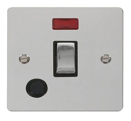 Flat Plate Polished Chrome Ingot 20A 1 Gang DP Switch + Flex + Neon - Black Trim