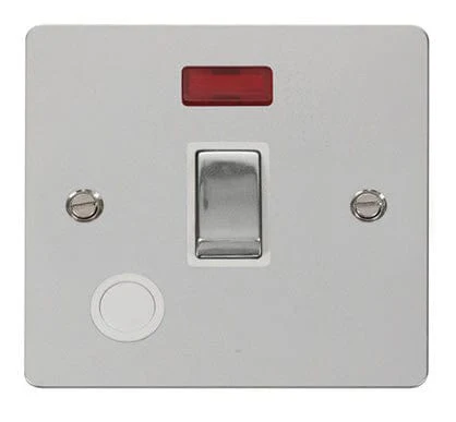 Flat Plate Polished Chrome Ingot 20A 1 Gang DP Switch + Flex + Neon - White Trim