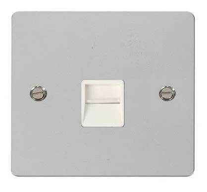 Flat Plate Polished Chrome Single Telephone Socket Master - White Trim