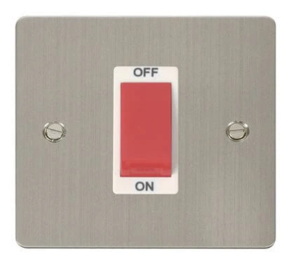 Flat Plate Stainless Steel 1 Gang 45A DP Switch - White Trim