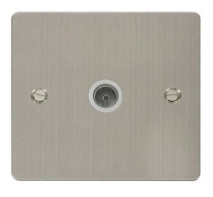 Flat Plate Stainless Steel 1 Gang Coaxial Socket - White Trim