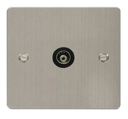 Flat Plate Stainless Steel 1 Gang Isolated Coaxial Socket - Black Trim