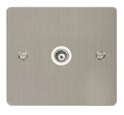 Flat Plate Stainless Steel 1 Gang Isolated Coaxial Socket  - White Trim