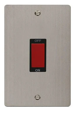 Flat Plate Stainless Steel 2 Gang 45A DP Switch - Black Trim