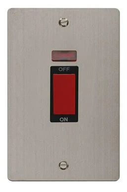 Flat Plate Stainless Steel 2 Gang 45A DP Switch + Neon - Black Trim