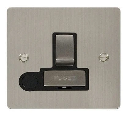 Flat Plate Stainless Steel Ingot 13A Switched Connection Unit + Flex - Black Trim