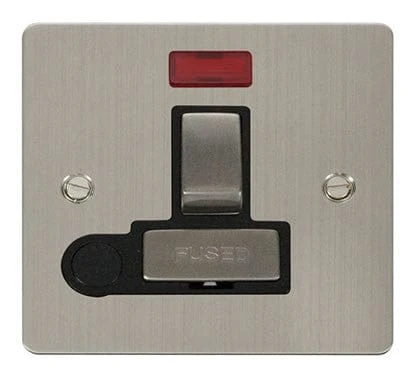 Flat Plate Stainless Steel Ingot 13A Switched Connection Unit + Flex + Neon - Black Trim