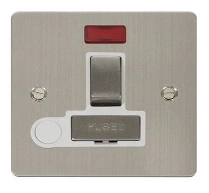 Flat Plate Stainless Steel Ingot 13A Switched Connection Unit + Flex + Neon - White Trim