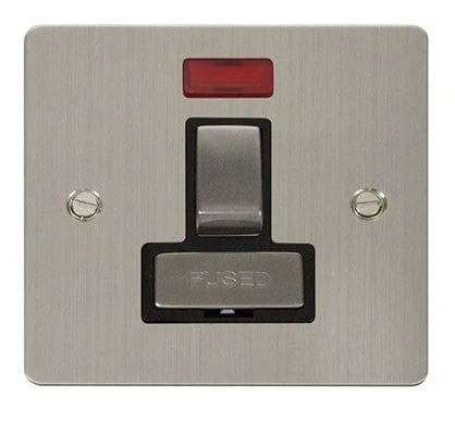 Flat Plate Stainless Steel Ingot 13A Switched Connection Unit + Neon - Black Trim