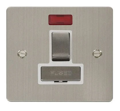 Flat Plate Stainless Steel Ingot 13A Switched Connection Unit + Neon - White Trim