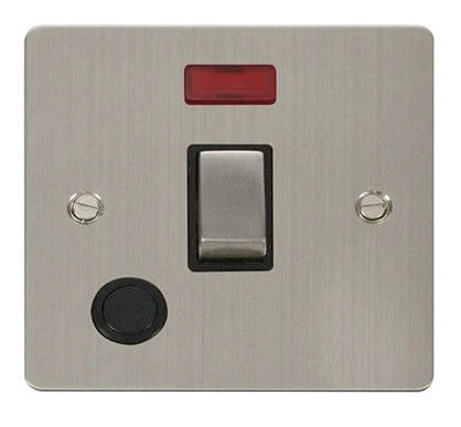 Flat Plate Stainless Steel Ingot 20A 1 Gang DP Switch + Flex + Neon - Black Trim