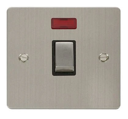 Flat Plate Stainless Steel Ingot 20A 1 Gang DP Switch + Neon - Black Trim