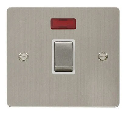 Flat Plate Stainless Steel Ingot 20A 1 Gang DP Switch + Neon - White Trim