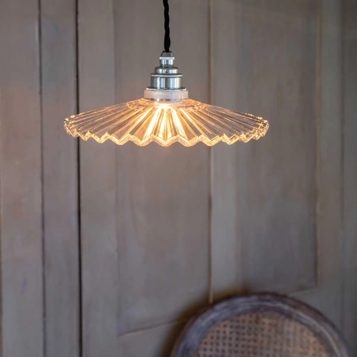 Fluted Fan Glass Pendant Light - Nickel - Image 5