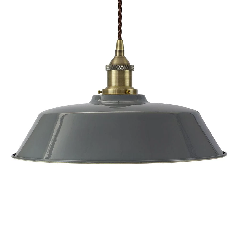 French Grey Chancery Painted Pendant Light - Antique Brass Lamp Holder & Ceiling Rose