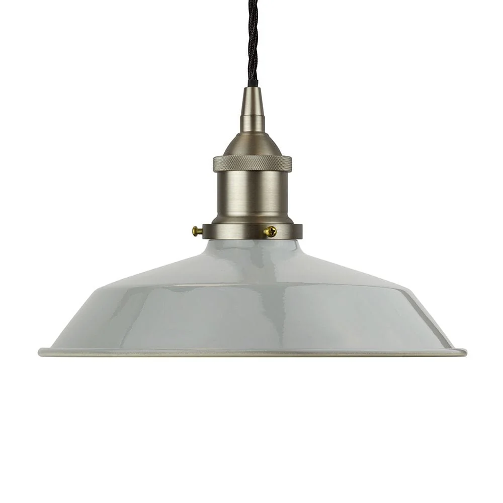 French Grey Small Trinity Metal Painted Pendant Light - Brushed Chrome Lamp Holder & Ceiling Rose