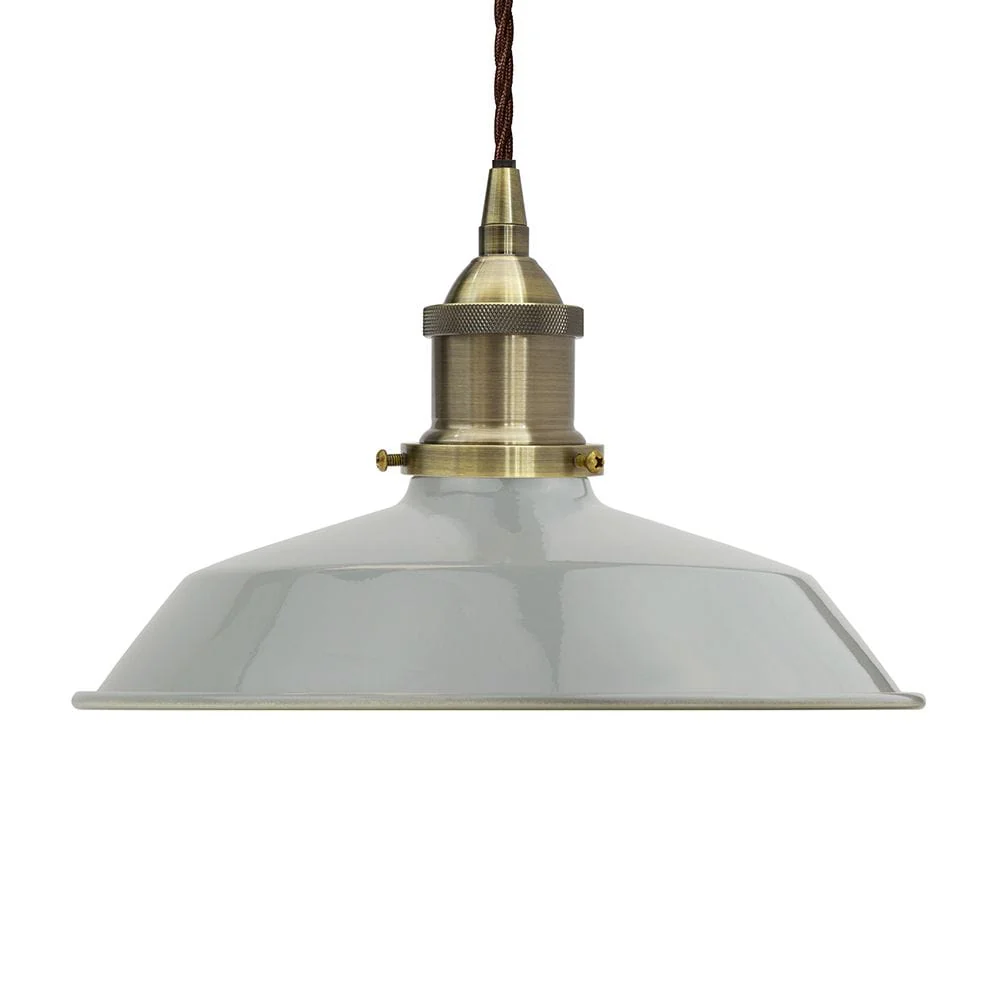 French Grey Small Trinity Metal Painted Pendant Light - Antique Brass Lamp Holder & Ceiling Rose