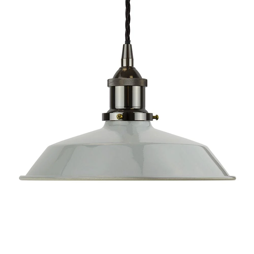 French Grey Small Trinity Metal Painted Pendant Light - Black Nickel Lamp Holder & Ceiling Rose