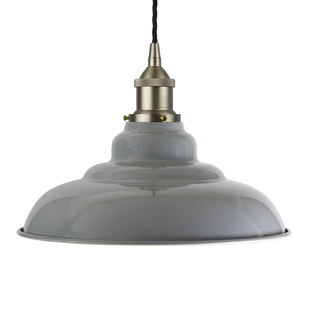 French Grey St Edmund's Painted Pendant Light - Brushed Chrome Lamp Holder & Ceiling Rose