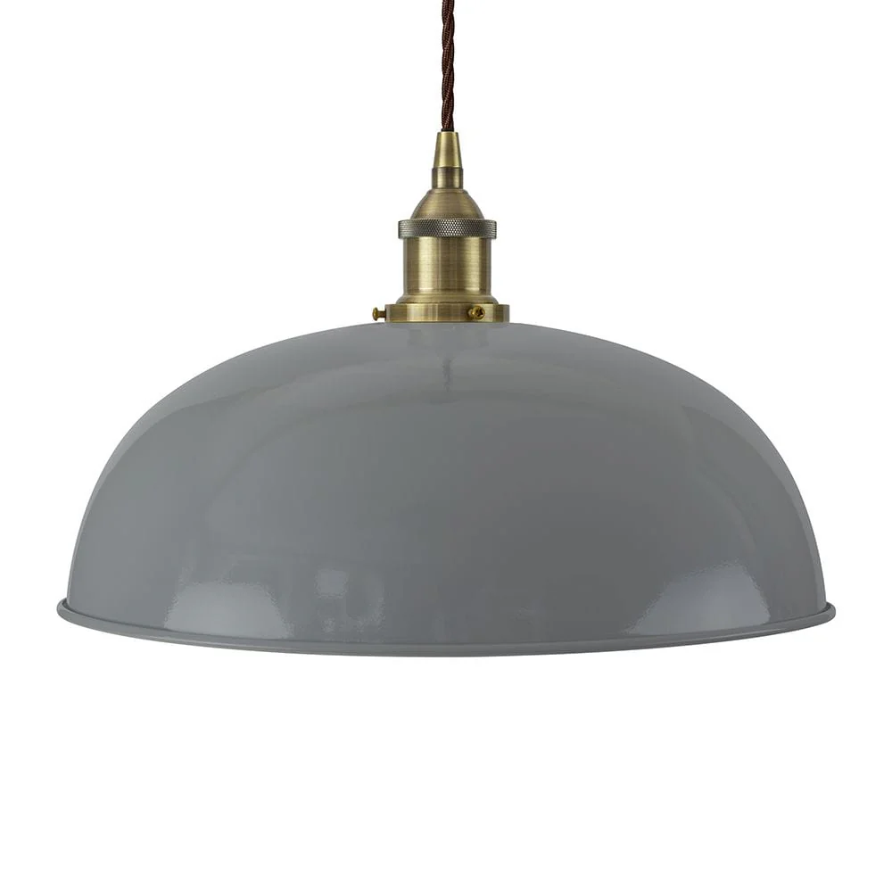 French Grey Worcester Painted Pendant Light - Antique Brass Lamp Holder & Ceiling Rose