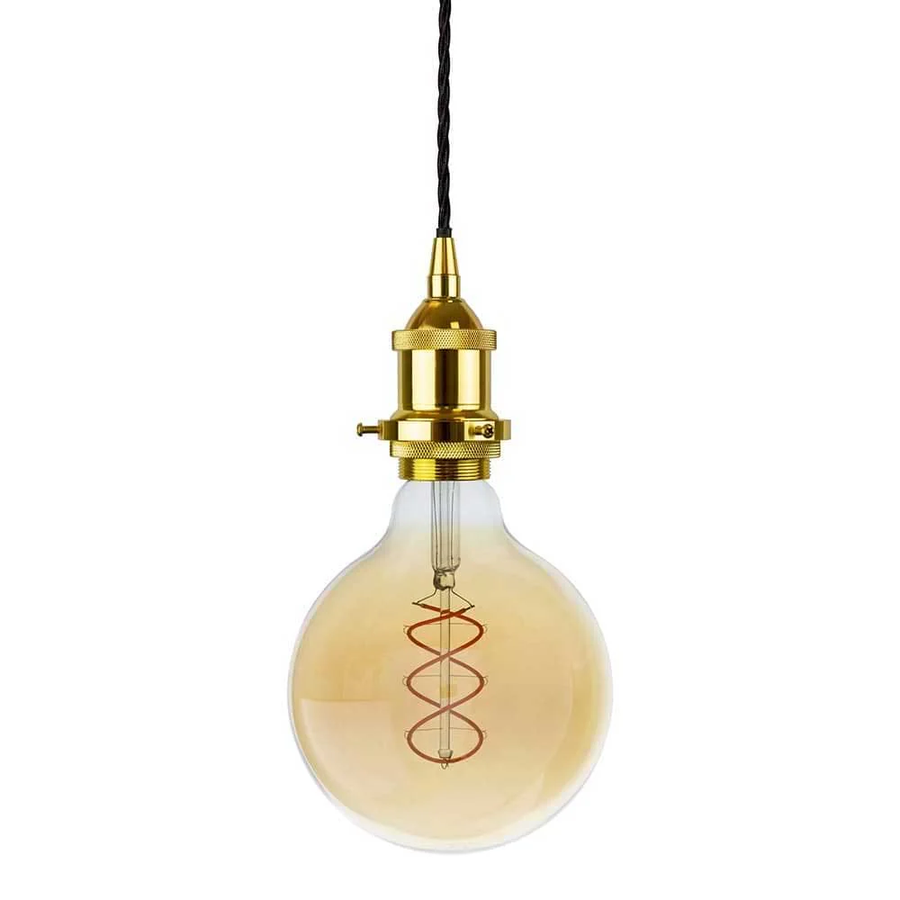Gold Decorative Bulb Holder with Black Twisted Cable - Image 3