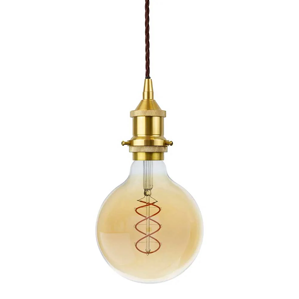 Gold Decorative Bulb Holder with Brown Twisted Cable - Image 3