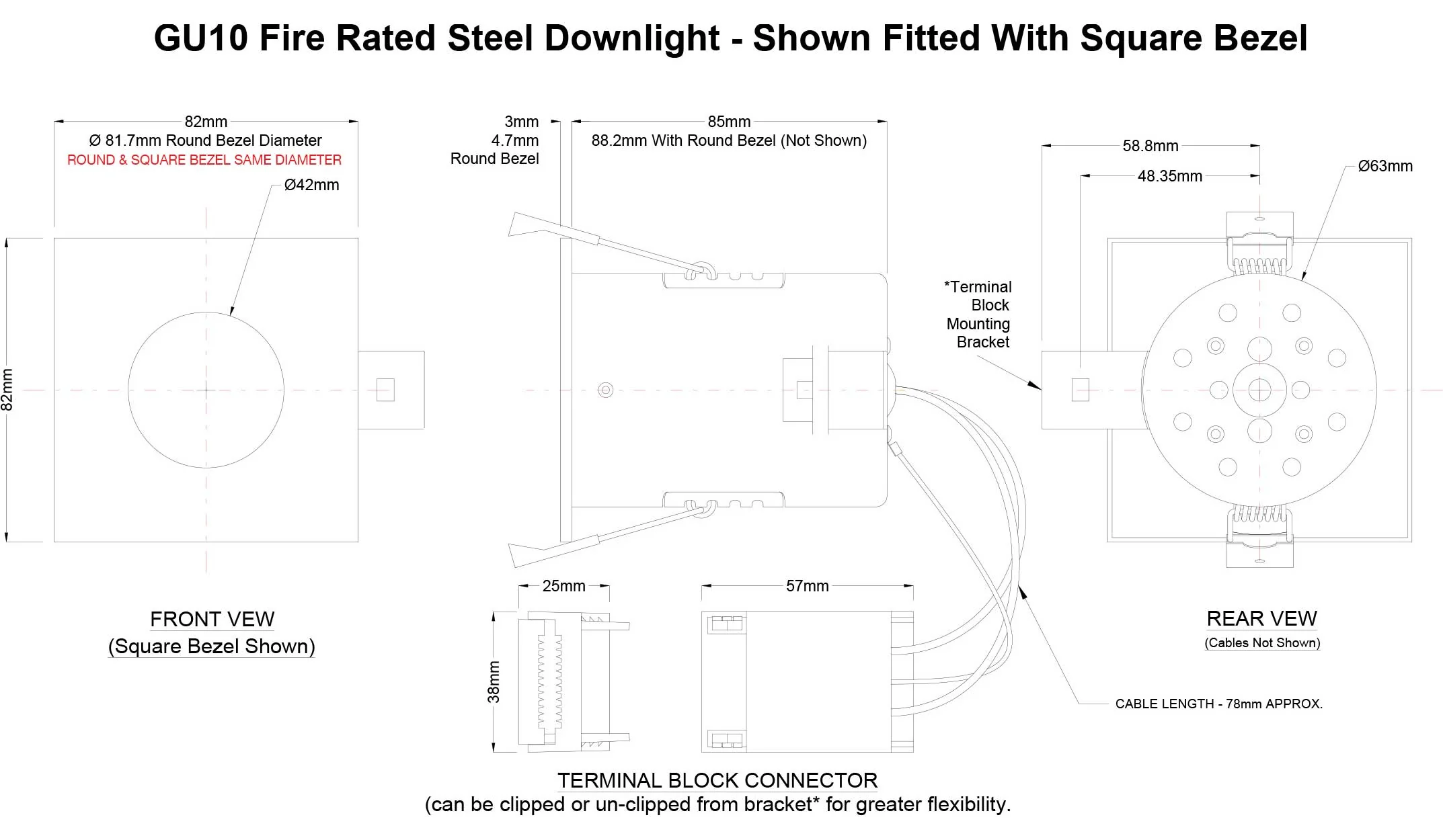 Graphite Grey GU10 Fire Rated IP65 Square Downlight - Image 5
