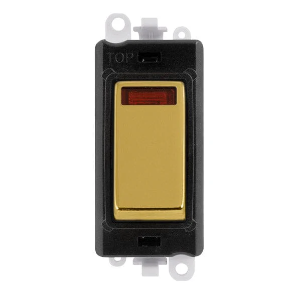 Gridpro Polished Brass 20A Dp Switch Module + Neon - Black Trim