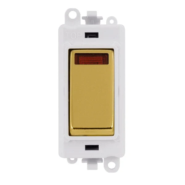 Gridpro Polished Brass 20A Dp Switch Module + Neon - White Trim