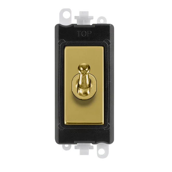 Gridpro Polished Brass 20A Intermediate Toggle Light Switch Module - Black Trim