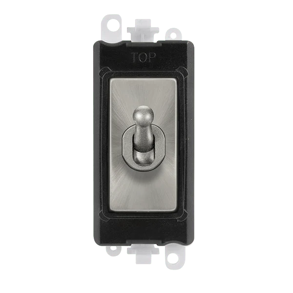 Gridpro Satin Chrome 20A Intermediate Toggle Light Switch Module - Black Trim