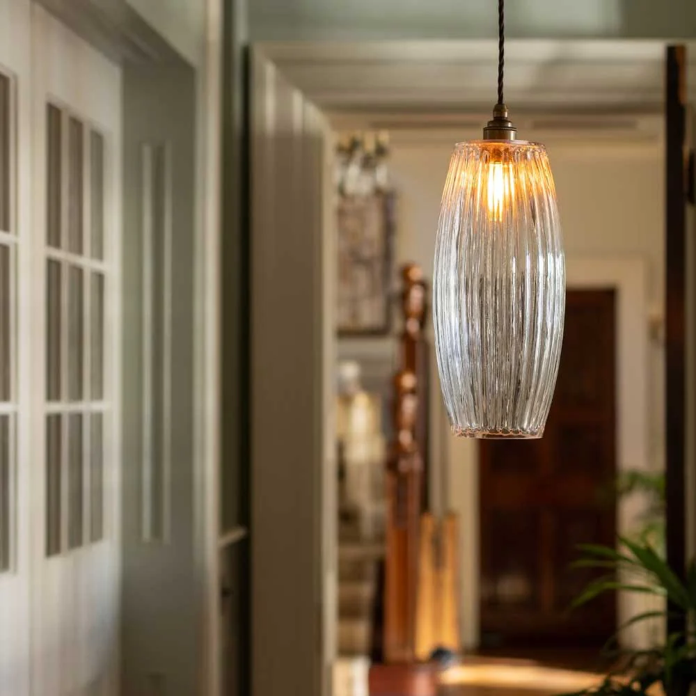 Henley Curve Fluted Glass Pendant Light - Old English Brass - Image 3