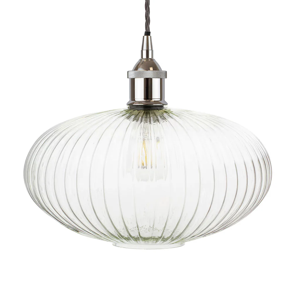 Henley Ellipse Glass Pendant Light with Small Cap - Nickel