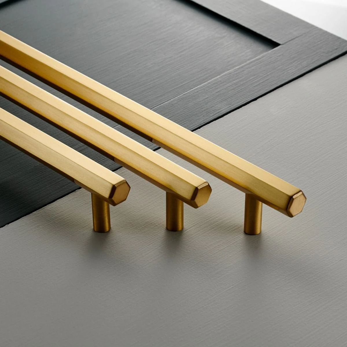 Hexagonal Brass Cupboard Bar Handle - Satin Brass - Hole Centre 128mm - Image 3