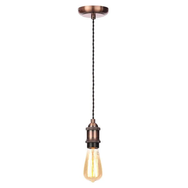 Inlight - Vintage Style Braided Black Cable Ceiling Pendant - Antique Copper - Image 3