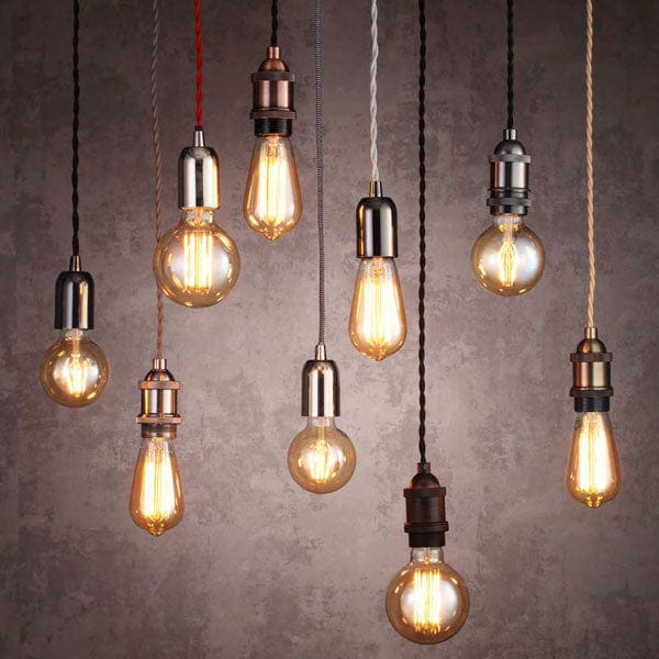 Inlight - Vintage Style Braided Black Cable Ceiling Pendant - Pewter Black - Image 3