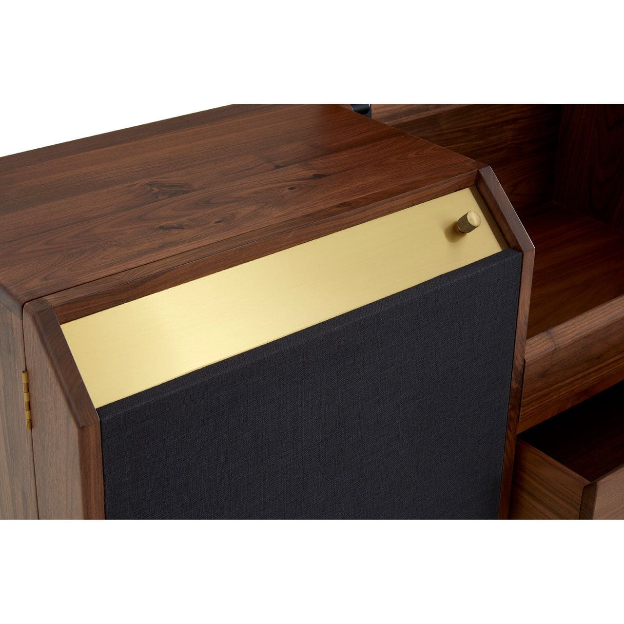 Kenso Sideboard In Walnut Wood With A Brass Finish And Black Fabric Facings - Image 2